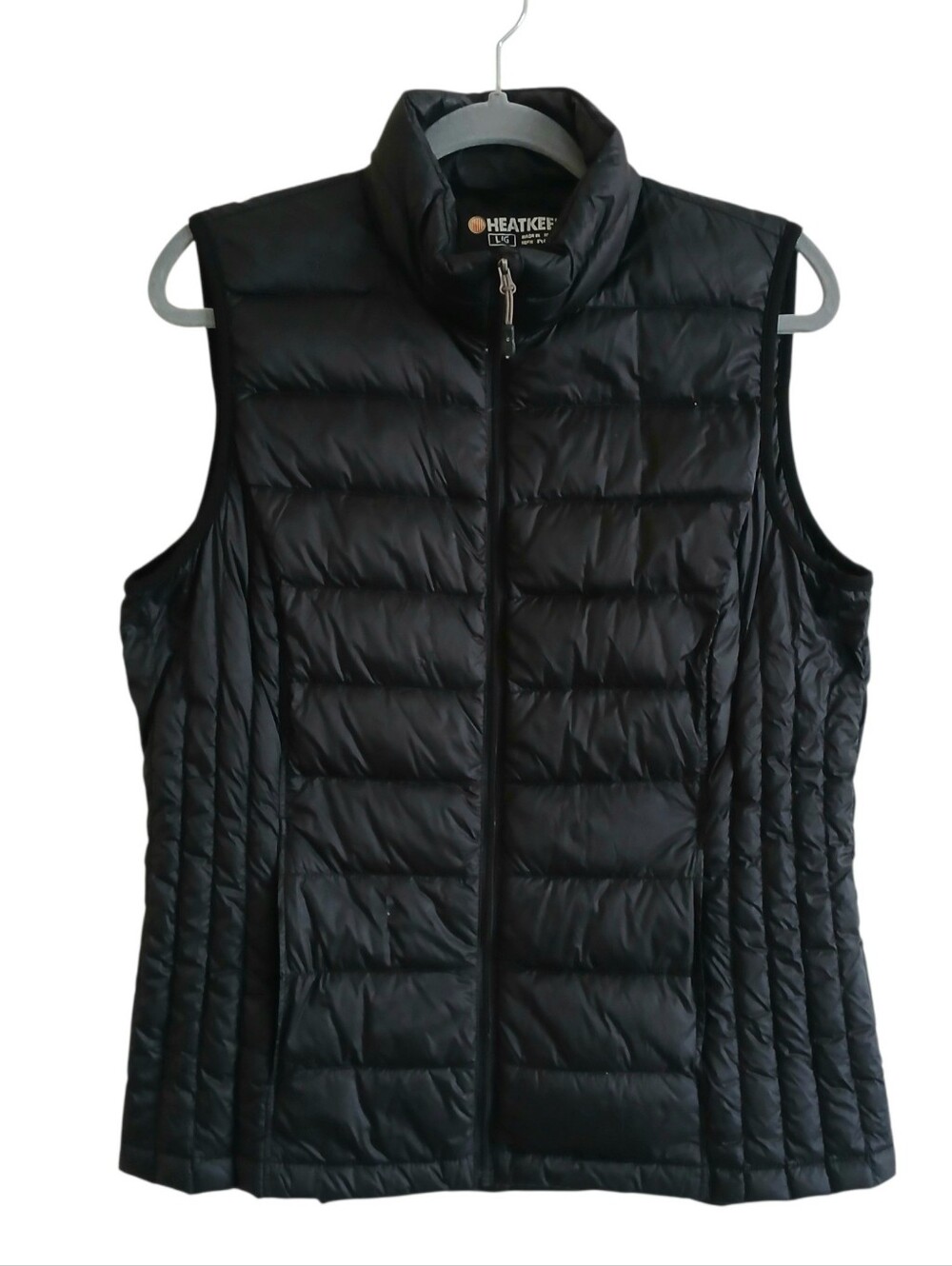 HEATKEEP Down Filled Quilted Full Zip Vest Women's L Black Hiking Outdoor Gorp